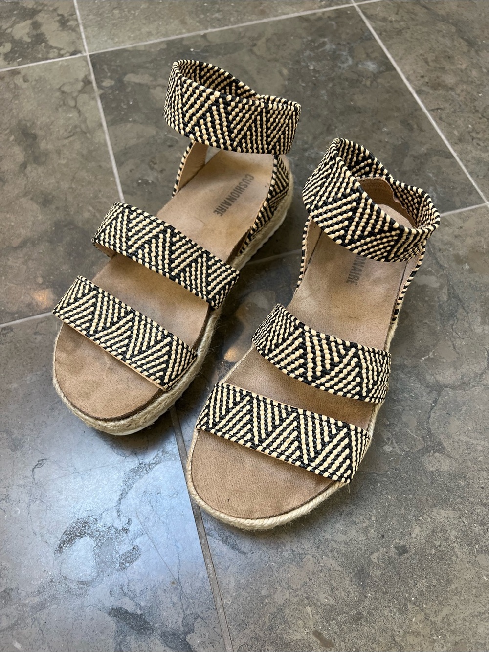 Black & Cream Woven Espadrille Platform Sandals for Women